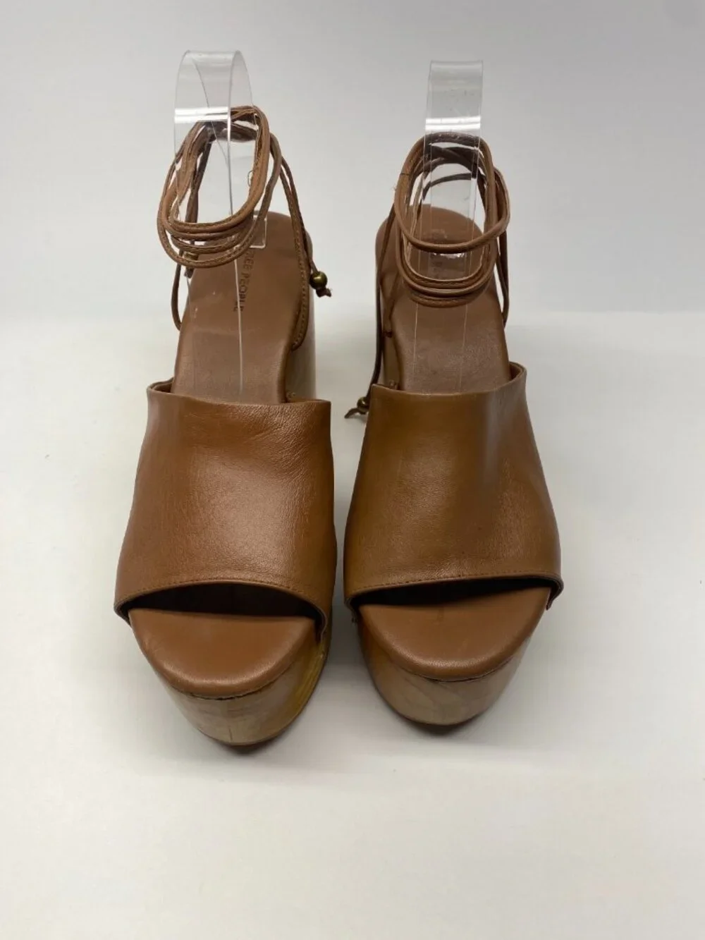 Free People Womens Front Row Wrap Clogs Luggage Leather Brown Platform Wedge 9.5